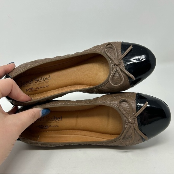 Josef Seibel Pippa Brown Quilted Leather Flats Black Cap Toe Size 37 with Bow - Picture 9 of 13